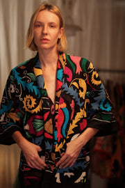 SUZANI SHORT KIMONO JACKET MONTY BLACKBOARD - sustainably made MOMO NEW YORK sustainable clothing, embellished slow fashion
