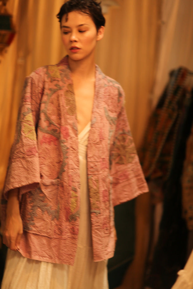 SUZANI SHORT KIMONO MONTY PINK ASSORTED - sustainably made MOMO NEW YORK sustainable clothing, coatandjacket slow fashion