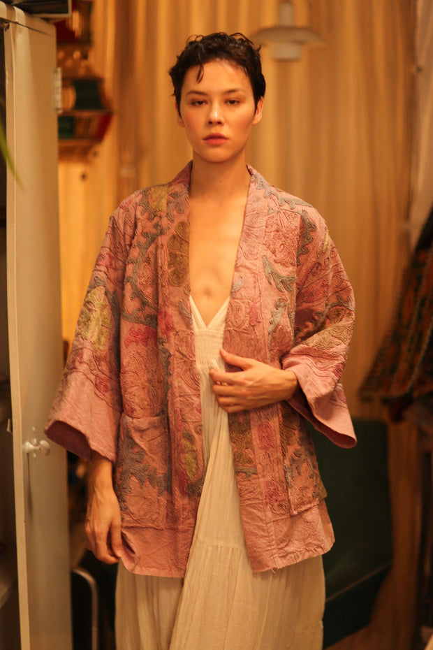 SUZANI SHORT KIMONO MONTY PINK ASSORTED - sustainably made MOMO NEW YORK sustainable clothing, coatandjacket slow fashion
