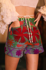 SUZANI SHORTS RAYA CORAL - sustainably made MOMO NEW YORK sustainable clothing, kantha slow fashion