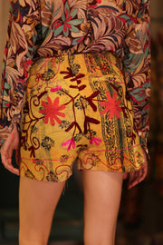 SUZANI SHORTS RAYA YELLOW BARTA - sustainably made MOMO NEW YORK sustainable clothing, kantha slow fashion