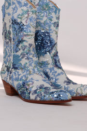 TATI SEQUINS EMBROIDERED COWBOY BOOTS - sustainably made MOMO NEW YORK sustainable clothing, ankle boots slow fashion