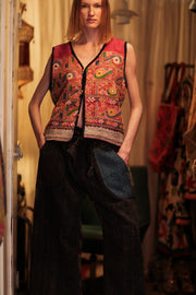 TENZIN EMBROIDERED INDIAN GILET FUCHSIA - sustainably made MOMO NEW YORK sustainable clothing, Coat slow fashion
