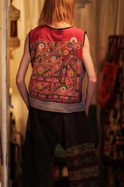 TENZIN EMBROIDERED INDIAN GILET FUCHSIA - sustainably made MOMO NEW YORK sustainable clothing, Coat slow fashion