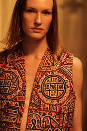 TENZIN HANDMADE EMBROIDERED GILET RED - sustainably made MOMO NEW YORK sustainable clothing, Coat slow fashion