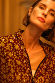 TOBIAS SILK EMBROIDERED BOMBER JACKET - sustainably made MOMO NEW YORK sustainable clothing, bomber slow fashion