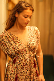 VICTORIA DRESS SILK CIRCUS RED - sustainably made MOMO NEW YORK sustainable clothing, Boho Chic Dress slow fashion