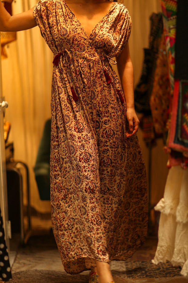 VICTORIA DRESS SILK CIRCUS RED - sustainably made MOMO NEW YORK sustainable clothing, Boho Chic Dress slow fashion