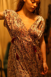 VICTORIA DRESS SILK CIRCUS RED - sustainably made MOMO NEW YORK sustainable clothing, Boho Chic Dress slow fashion