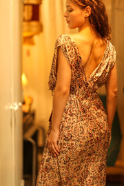 VICTORIA DRESS SILK CIRCUS RED - sustainably made MOMO NEW YORK sustainable clothing, Boho Chic Dress slow fashion