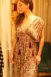 VICTORIA DRESS SILK CIRCUS RED - sustainably made MOMO NEW YORK sustainable clothing, Boho Chic Dress slow fashion