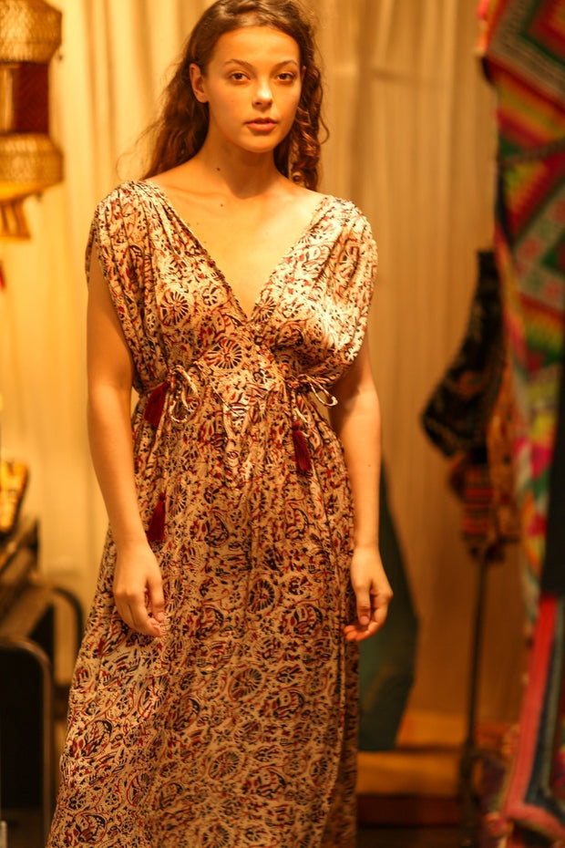 VICTORIA DRESS SILK CIRCUS RED - sustainably made MOMO NEW YORK sustainable clothing, Boho Chic Dress slow fashion