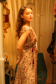 VICTORIA DRESS SILK CIRCUS RED - sustainably made MOMO NEW YORK sustainable clothing, Boho Chic Dress slow fashion