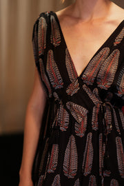 VICTORIA SILK DRESS BLACK FEATHER - sustainably made MOMO NEW YORK sustainable clothing, Boho Chic Dress slow fashion