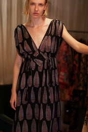 VICTORIA SILK DRESS BLACK FEATHER - sustainably made MOMO NEW YORK sustainable clothing, Boho Chic Dress slow fashion