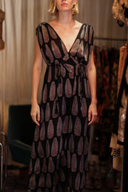 VICTORIA SILK DRESS BLACK FEATHER - sustainably made MOMO NEW YORK sustainable clothing, Boho Chic Dress slow fashion