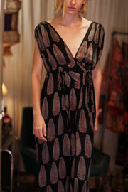 VICTORIA SILK DRESS BLACK FEATHER - sustainably made MOMO NEW YORK sustainable clothing, Boho Chic Dress slow fashion