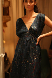 VICTORIA SILK DRESS BLUE POLLOCK - sustainably made MOMO NEW YORK sustainable clothing, dresskaftan slow fashion