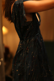 VICTORIA SILK DRESS BLUE POLLOCK - sustainably made MOMO NEW YORK sustainable clothing, dresskaftan slow fashion