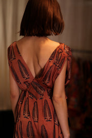 VICTORIA SILK DRESS BROWN FEATHER - sustainably made MOMO NEW YORK sustainable clothing, Boho Chic Dress slow fashion