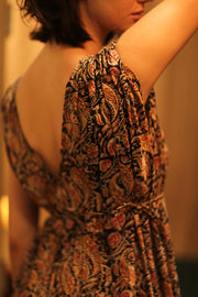 VICTORIA SILK DRESS CARNIVORE BLACK - sustainably made MOMO NEW YORK sustainable clothing, Boho Chic Dress slow fashion