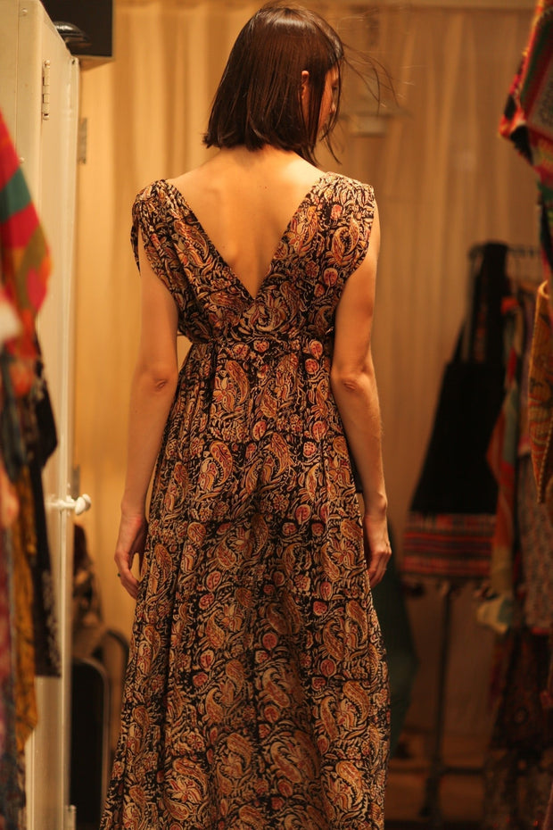 VICTORIA SILK DRESS CARNIVORE BLACK - sustainably made MOMO NEW YORK sustainable clothing, Boho Chic Dress slow fashion