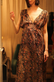 VICTORIA SILK DRESS CARNIVORE BLACK - sustainably made MOMO NEW YORK sustainable clothing, Boho Chic Dress slow fashion