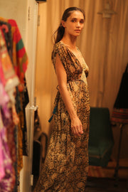 VICTORIA SILK DRESS CARNIVORE COFFEE - sustainably made MOMO NEW YORK sustainable clothing, Boho Chic Dress slow fashion