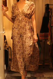 VICTORIA SILK DRESS CIRCUS BEIGE - sustainably made MOMO NEW YORK sustainable clothing, Boho Chic Dress slow fashion