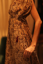 VICTORIA SILK DRESS CIRCUS BEIGE - sustainably made MOMO NEW YORK sustainable clothing, Boho Chic Dress slow fashion