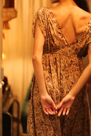 VICTORIA SILK DRESS CIRCUS BEIGE - sustainably made MOMO NEW YORK sustainable clothing, Boho Chic Dress slow fashion