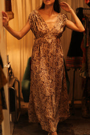 VICTORIA SILK DRESS CIRCUS BEIGE - sustainably made MOMO NEW YORK sustainable clothing, Boho Chic Dress slow fashion