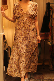 VICTORIA SILK DRESS CIRCUS BEIGE - sustainably made MOMO NEW YORK sustainable clothing, Boho Chic Dress slow fashion