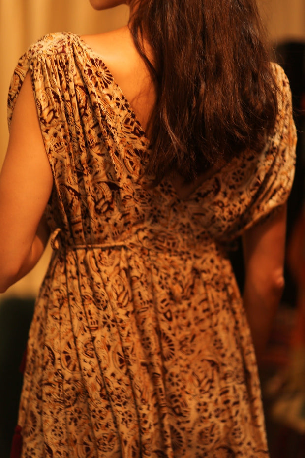 VICTORIA SILK DRESS CIRCUS BEIGE - sustainably made MOMO NEW YORK sustainable clothing, Boho Chic Dress slow fashion