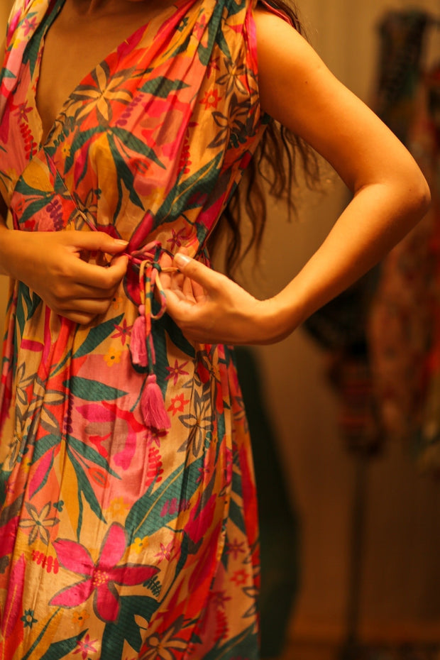 VICTORIA SILK DRESS FLOWER BOMB - sustainably made MOMO NEW YORK sustainable clothing, Boho Chic Dress slow fashion