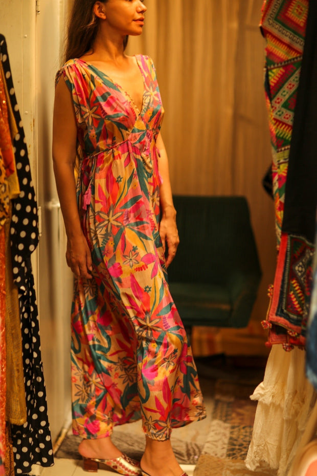 VICTORIA SILK DRESS FLOWER BOMB - sustainably made MOMO NEW YORK sustainable clothing, Boho Chic Dress slow fashion