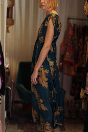 VICTORIA SILK DRESS GOLDEN BOUQUET - sustainably made MOMO NEW YORK sustainable clothing, Boho Chic Dress slow fashion