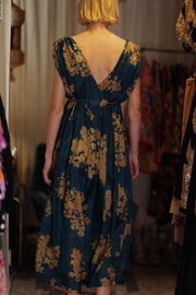 VICTORIA SILK DRESS GOLDEN BOUQUET - sustainably made MOMO NEW YORK sustainable clothing, Boho Chic Dress slow fashion