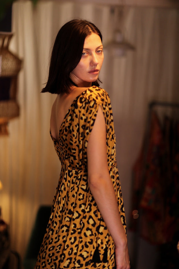 VICTORIA SILK DRESS LEO - sustainably made MOMO NEW YORK sustainable clothing, Boho Chic Dress slow fashion