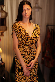 VICTORIA SILK DRESS LEO - sustainably made MOMO NEW YORK sustainable clothing, Boho Chic Dress slow fashion