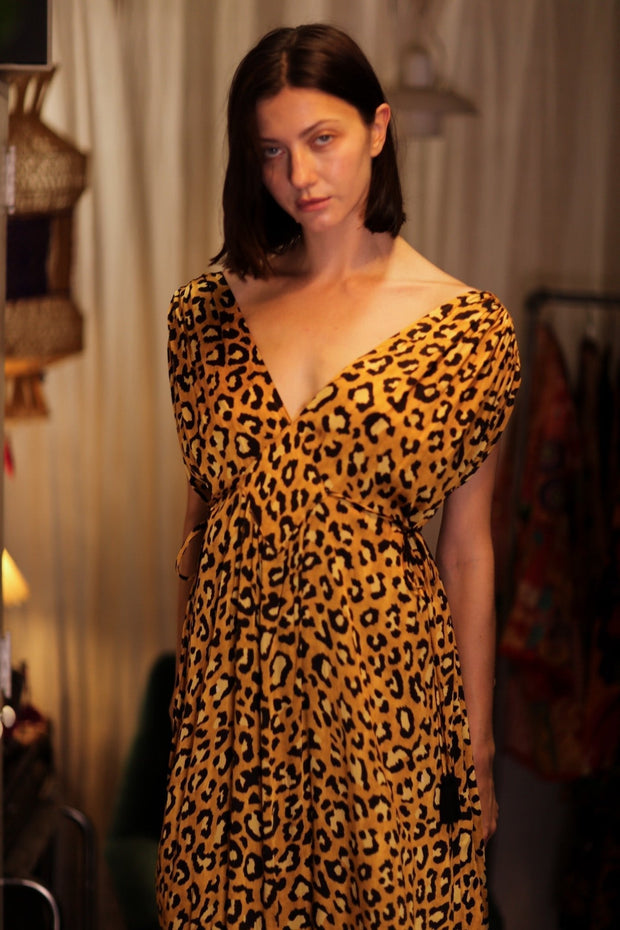 VICTORIA SILK DRESS LEO - sustainably made MOMO NEW YORK sustainable clothing, Boho Chic Dress slow fashion