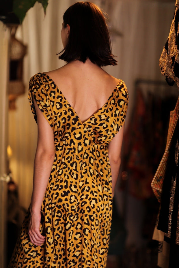 VICTORIA SILK DRESS LEO - sustainably made MOMO NEW YORK sustainable clothing, Boho Chic Dress slow fashion