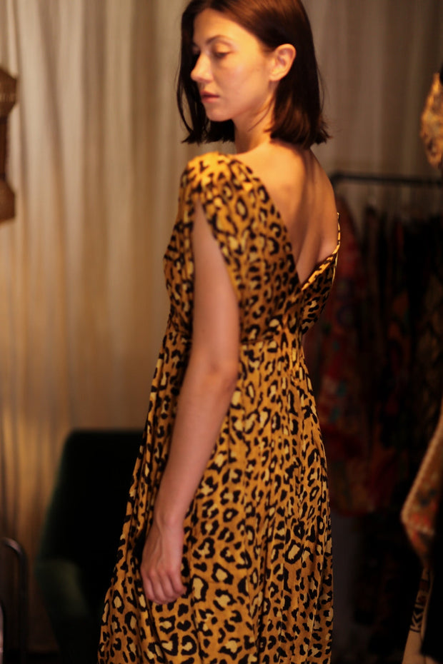 VICTORIA SILK DRESS LEO - sustainably made MOMO NEW YORK sustainable clothing, Boho Chic Dress slow fashion