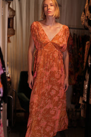 VICTORIA SILK DRESS ORANGE FLOWER - sustainably made MOMO NEW YORK sustainable clothing, Boho Chic Dress slow fashion