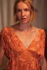 VICTORIA SILK DRESS ORANGE FLOWER - sustainably made MOMO NEW YORK sustainable clothing, Boho Chic Dress slow fashion
