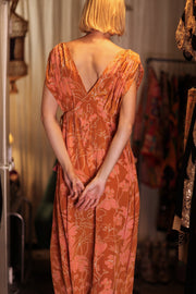 VICTORIA SILK DRESS ORANGE FLOWER - sustainably made MOMO NEW YORK sustainable clothing, Boho Chic Dress slow fashion