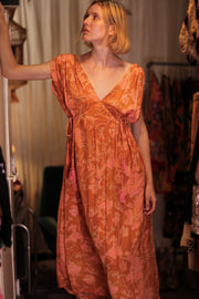VICTORIA SILK DRESS ORANGE FLOWER - sustainably made MOMO NEW YORK sustainable clothing, Boho Chic Dress slow fashion