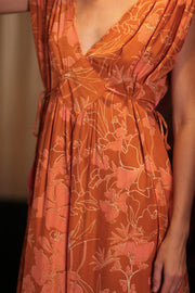 VICTORIA SILK DRESS ORANGE FLOWER - sustainably made MOMO NEW YORK sustainable clothing, Boho Chic Dress slow fashion