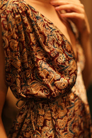 VICTORIA SILK DRESS PAISLEY BURGUNDY - sustainably made MOMO NEW YORK sustainable clothing, Boho Chic Dress slow fashion