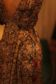 VICTORIA SILK DRESS PAISLEY BURGUNDY - sustainably made MOMO NEW YORK sustainable clothing, Boho Chic Dress slow fashion